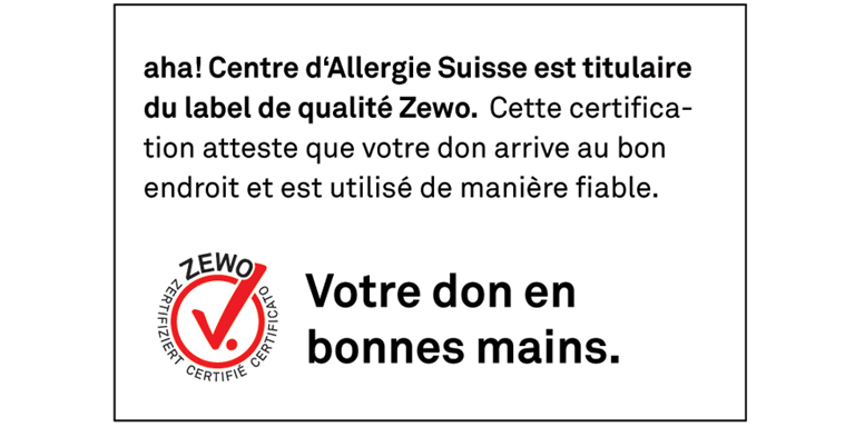 Certification ZEWO pour aha! Centre d'Allergie Suisse
