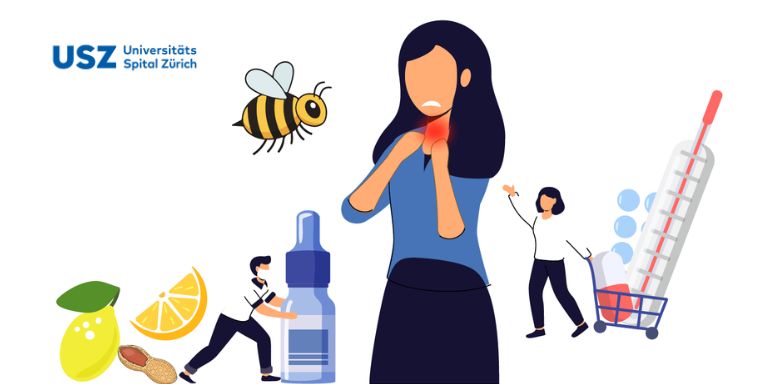 Illustration: Eine Frau erleidet eine Anaphylaxie.