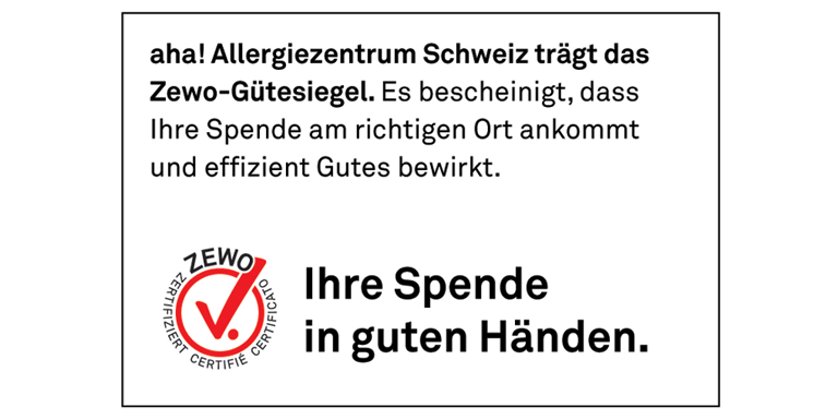 Zewo-Zertifizierung für aha! Allergiezentrum Schweiz