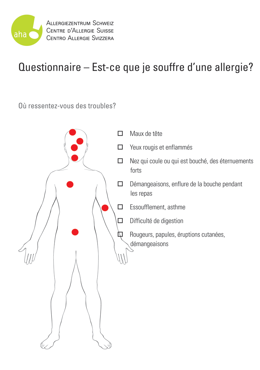 Questionnaire – Supplément à la brochure «Allergies – expliquées simplement»