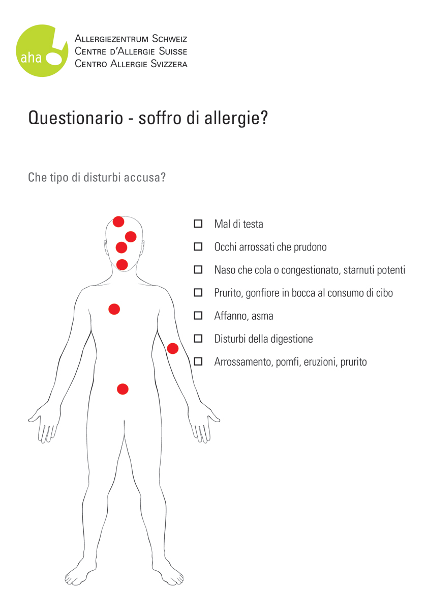 Questionario – Supplemento all'opuscolo «allergie spiegate in modo semplice»